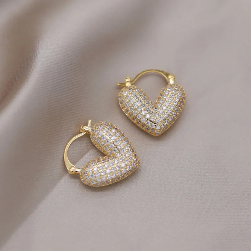 2024 French new design fashion jewelry  gold plated luxury full zircon love hoop earrings elegant women's evening accessories