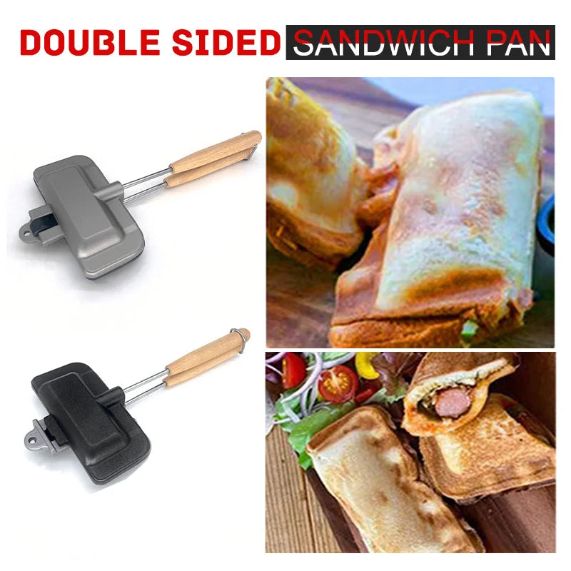 Double-Sided Sandwich Pan Non-Stick Foldable Grill Frying Pan for Bread Toast Breakfast Machine Pancake Maker