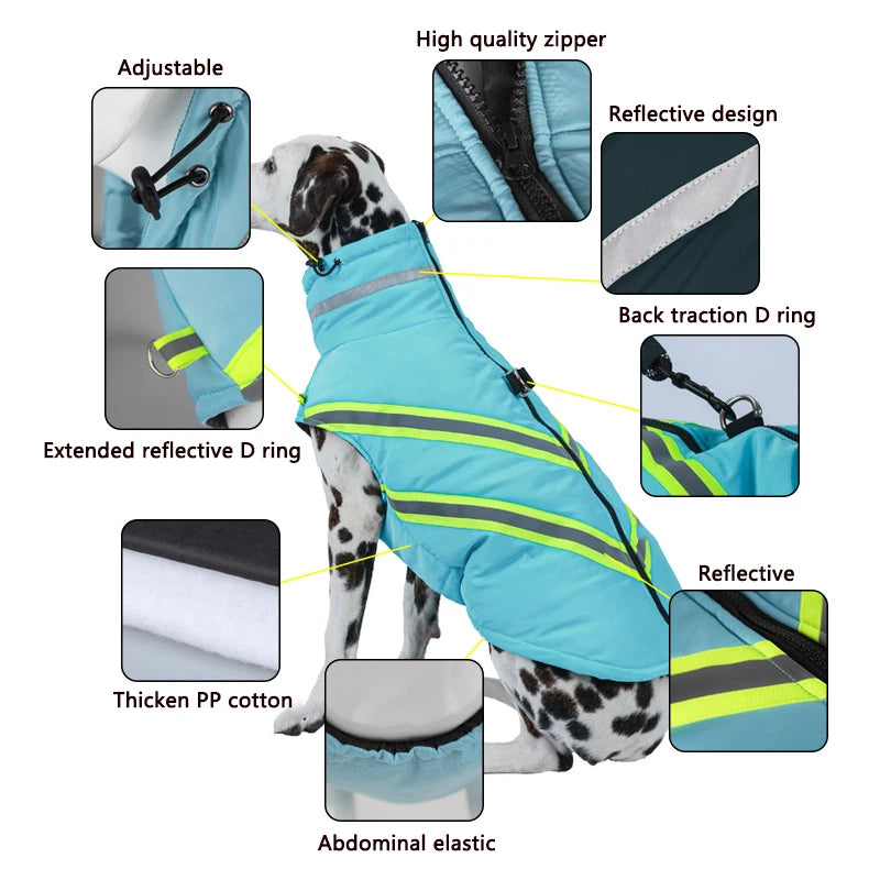 Winter Warm Dog Jacket for Small Large Dogs Reflective Windproof Waterproof Vest Coat Golden Labrador French Bulldog Clothes