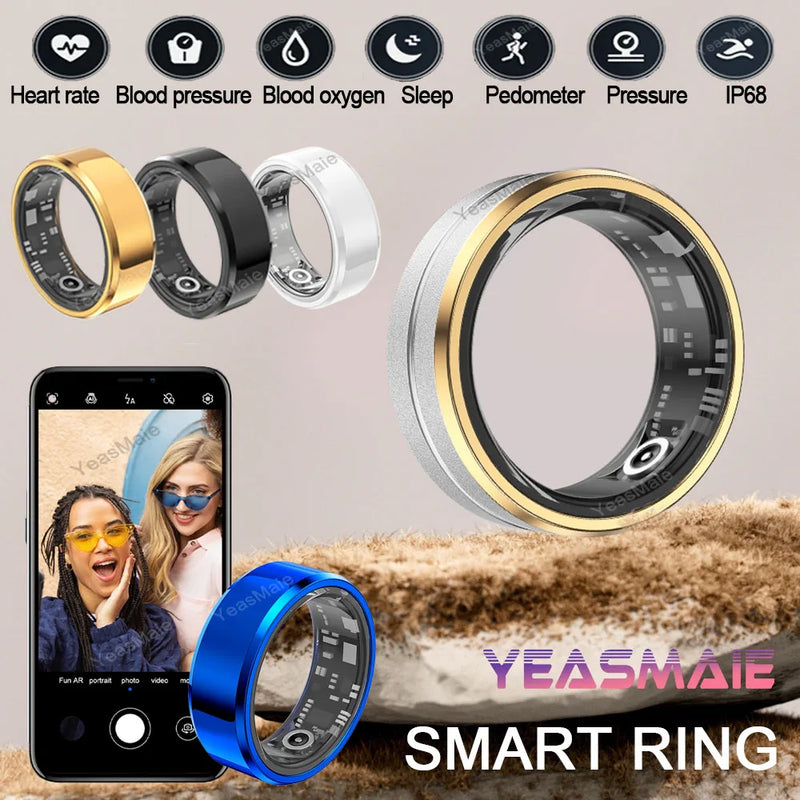 Ceramic Smart Ring Military Grade Titanium Steel Smart Rings for Men Health Monitoring IP68 & 3ATM Waterproof Multi-sport Modes